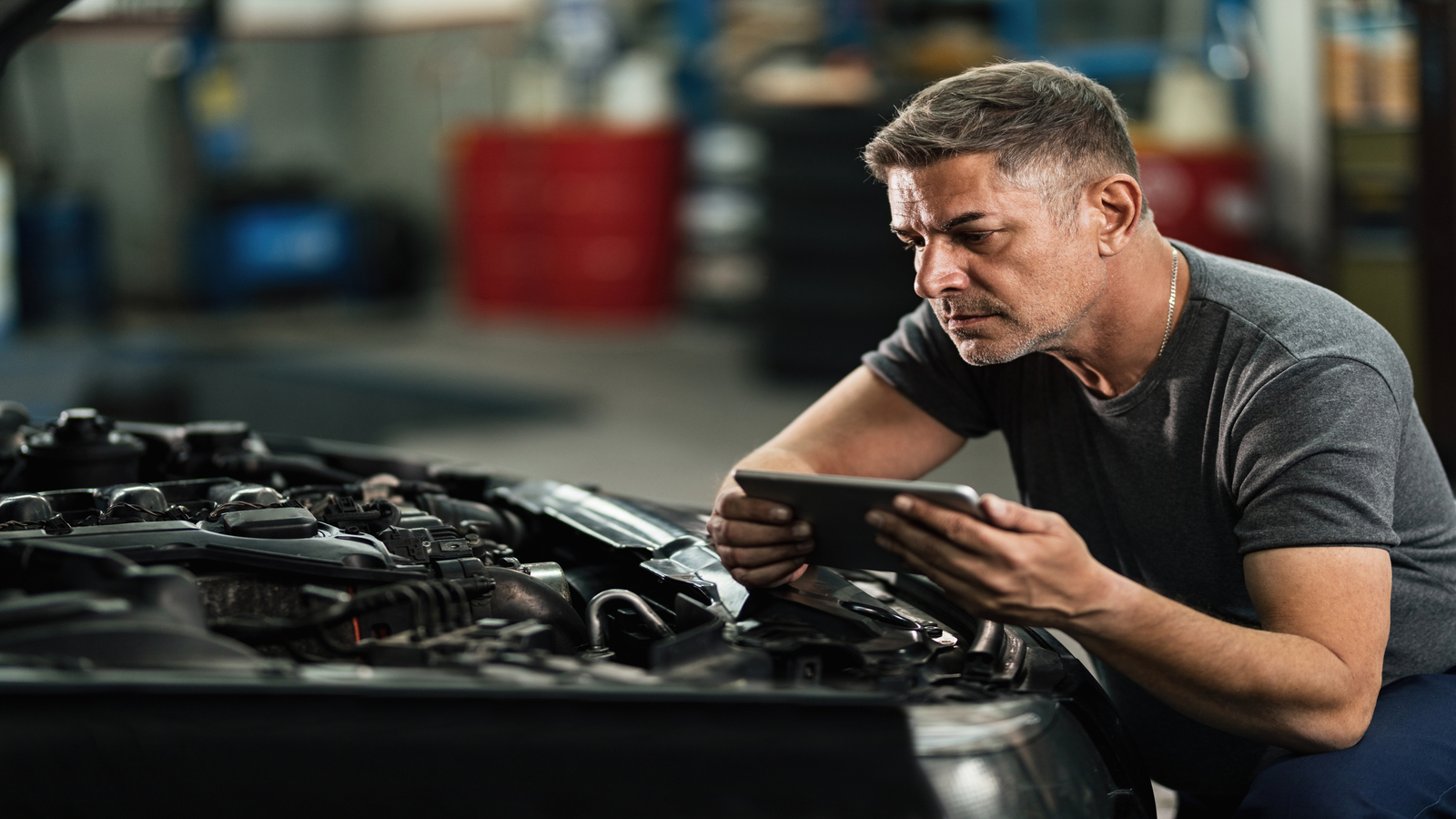 Revisão automotiva sendo realizada na pneulinhares